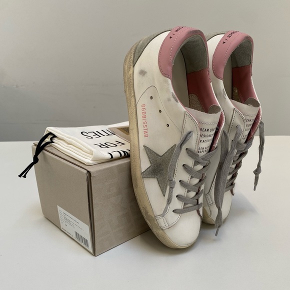 Golden Goose Superstar Sneaker White Leather/Pink Heel/Gray Star sz 38 NIB - Picture 10 of 15
